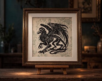 Skeletal Griffin -  12x12” Original Lino Print