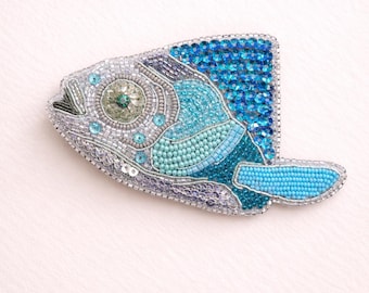 Blue Fish Head Brooch