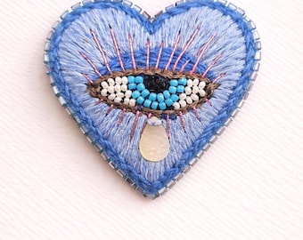 Hand-embroidered Evil Eye Heart
