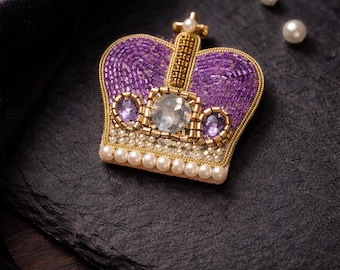 Crown Beaded Brooch