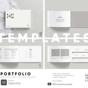 Pode incluir: Um conjunto de modelos InDesign para criar um portfólio de arquitetura ou design de interiores. Os modelos incluem uma página de capa, uma página de currículo, uma página de conteúdo e páginas de projeto. Os modelos são projetados para uso com o Archi Portfolio Maker.