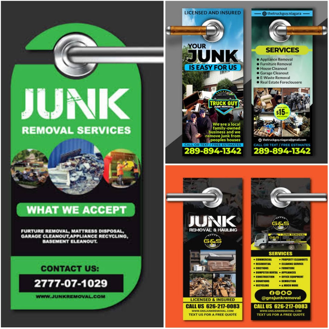 Custom Junk Removal Door Hanger Design Pull Dump Bumper Dumpster ...