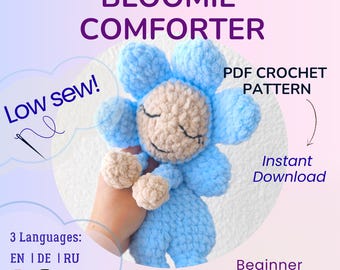 Patrón de crochet Bloomie Lovey en PDF: manta de seguridad para bebé amigurumi, manta de flores, edredón de crochet fácil, descarga instantánea