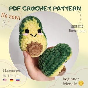 Avocado-haakpatroon pdf – amigurumi zonder naaien – geschikt voor beginners – direct te downloaden – schattige avocado – haaktutorial