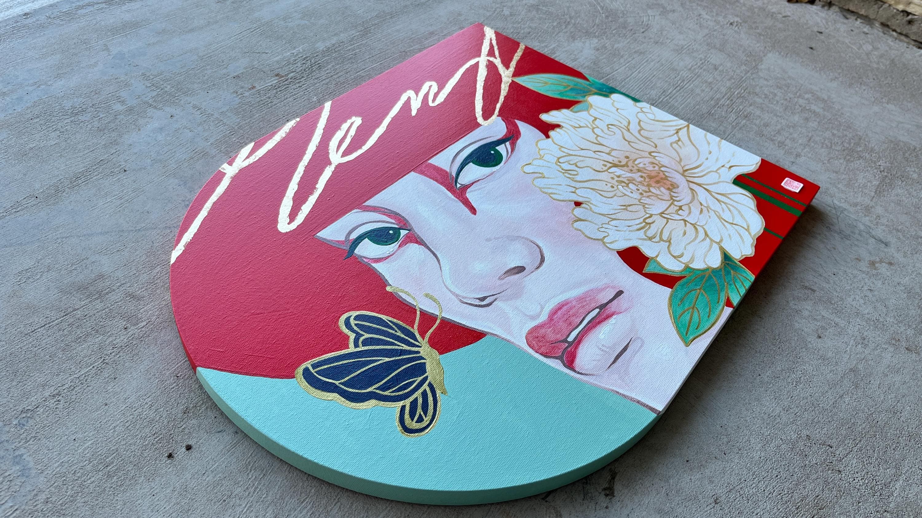 オリジナル絵画 ダブルセット | 歌舞伎獅子 連獅子 縁起物 赤白 16x20