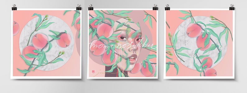 Momo No Sekku Signed JUURI Japanese Spring Peaches 3 Triple Print Set image 4