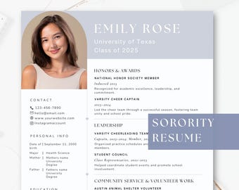 Editable Sorority Resume Template, Recruitment Cover Letter (Canva)