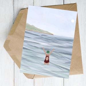 Wenskaart Wild Swimming: aquarelkunst - 7 x 5&quot; Mohawk-kaart
