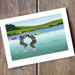 Biglietto di auguri di compleanno / Auguri di compleanno per nuotatore selvaggio / Biglietto per compagno di nuotata nel fiume / Biglietto Mohawk di alta qualità da 324 g/m² / 7 x 5 "/ 6 x 4 "/