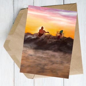 Wenskaart wildzwemmen: illustratie zonsondergang zee zwemmen