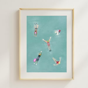 Art Print | People Wild Swimming | Tiny Swimmers Illustration | Outdoor Sea Swim Print | Museum Quality Matte Art Paper | Giclee Inks |