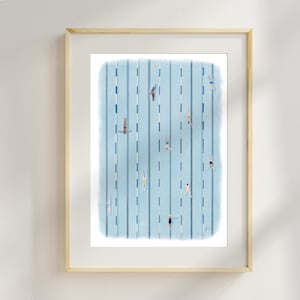 Art Print | Miniature People Swimming Pool Print| Tiny Swimmers Poster | Lane Swim Print | Museum Quality Matte Art Paper | Giclee Inks |
