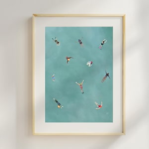Stampa artistica / Persone che nuotano all'aperto / Illustrazione di piccoli nuotatori / Stampa di nuotate in mare all'aperto / Carta artistica opaca di qualità museale / Inchiostri giclée /