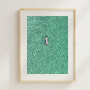 Solo Swim at Seilebost Art Print | Tiny Swimmer Coastal Illustration | Isle of Harris Wild Swim Artwork | Giclée Matte Paper Print