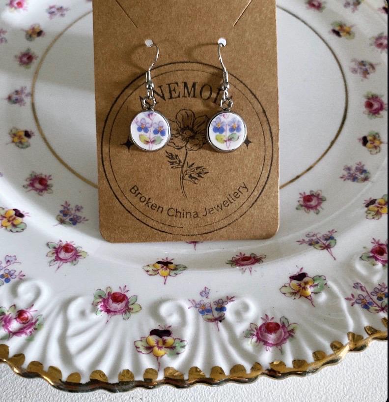 Forget Me Not Broken China Jewellery Earring Set.Broken plate jewellery.Floral pattern.Gift for Gardener.Gift for Mom.Mothers Day Gift.