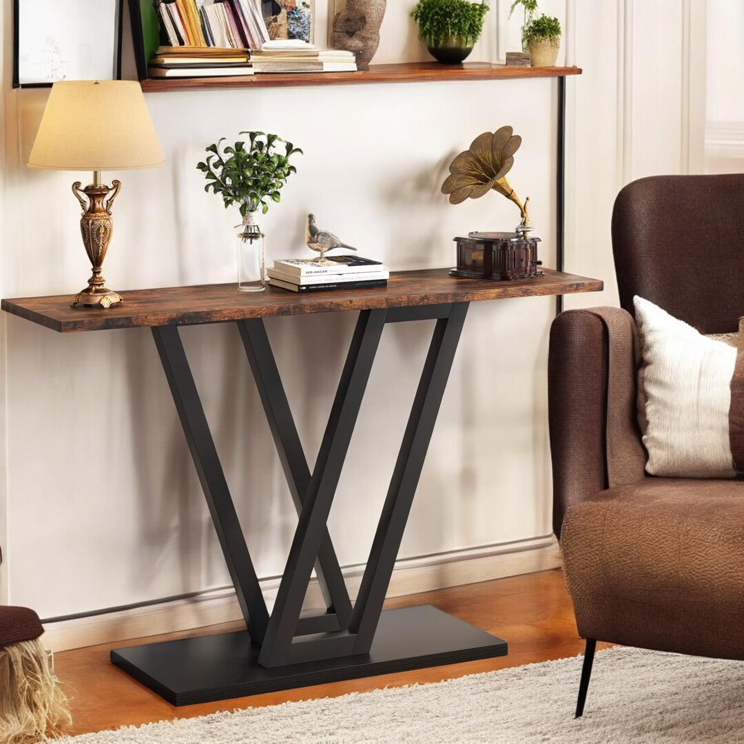 Tribesigns Industrial Console Table Rustic Metal Wood Entryway Hallway ...