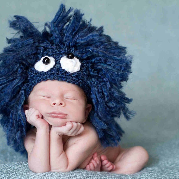 Sesame Street Cookie Monster Baby Hat - Newborn - Photography Prop - Blue