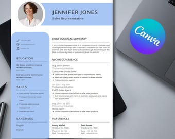 CV-sjabloon voor verkoopvertegenwoordiger | Professioneel cv | Bewerkbare canvadownload