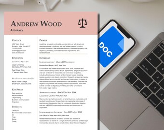 ATS-sjabloon voor advocaat-cv voor Google Documenten. CV van professionele advocaat + bijpassende sollicitatiebrief.