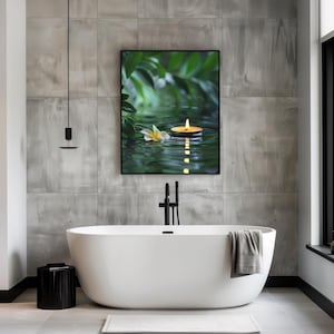 Zen Spa Wall Art  – Bamboo Candle and Botanical Water Scene | Bathroom & Wellness Decor | Zen Poster, Zen Garden, Bathroom Wall Art