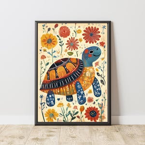 Turtle Art Print – Whimsical Naive Style Sea Turtle Illustration, Playful Animal  Wall Art, Wall Decor for Childrens Room - Turtle Artwork