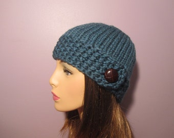 PATTERN Seed Stitch Button Brim Knit Hat PDF