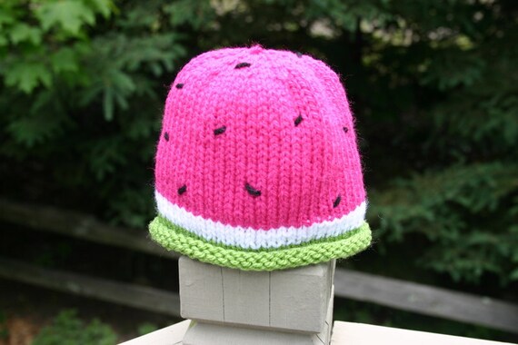 Items similar to Knit Baby Hat - Hand Knit Baby Hat, Watermelon Baby ...
