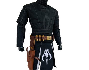 Mandalorian Boba fett outfit Handmade Bobafett Cosplay Replica Costume Bounty hunter Star War Star war black Flight Suit with Holster belt