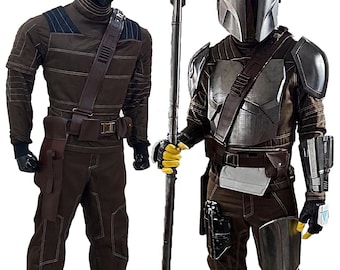 Costume de vol marron Mandalorien | Tenue de cosplay Din Djarin Star Wars | Armure de chasseur de primes avec ceinture en cuir Mando