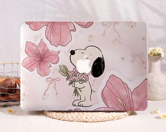 Snoopy Lily Bouquet,MacBook Case for M4 MacBook Air 15 13 11 Case, Custom Macbook Pro 13 14 15 16 M1 M2 M3 Case, Boho Style Macbook Cover
