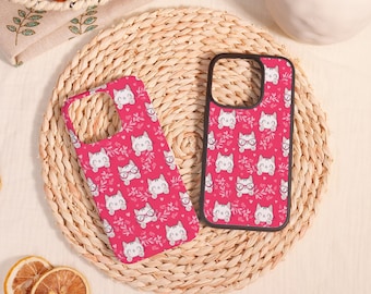 Fun-filled Rose-colored Adorable Cats Personalized iPhone Case,Birthday Gift,For iPhone 16 15 14 13 12 Mini Plus Pro Max,iPhone X/XS/XR/SE
