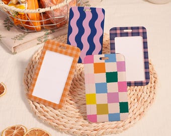 Kleurrijke rasters en lijnen, bloemen waterdichte creditcardhouder/hoes, plastic kaarthouder studentenbus, kaartbeschermer, voor ID/transportkaart