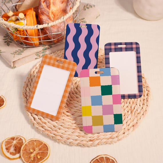Colorful Grids and Lines, Flowers Waterproof Credit Card Holder/Cover,Student Bus Plastic Card Holder,Card Protector,For ID/Transport Card
