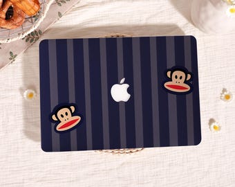 Navy Monkey Stripe,MacBook Case for M4 MacBook Air 15 13 11 Case, Custom Macbook Pro 13 14 15 16 M1 M2 M3 Case, Boho Style Macbook Cover
