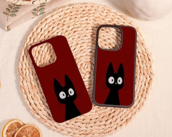 Cute and Quirky Black Cat on Wine-red Background iPhone Case/Protector,For iPhone 16 15 14 13 12 11 Mini Plus Pro Max,iPhone X/XS/XR/SE 2020