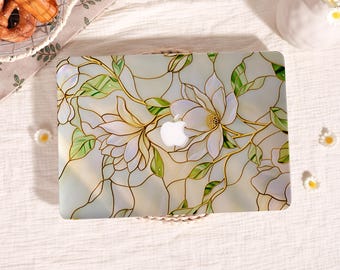 Stained Glass Magnolia,MacBook Case for M4 MacBook Air 15 13 11 Case, Custom Macbook Pro 13 14 15 16 M1 M2 M3 Case, Boho Style Macbook Cover