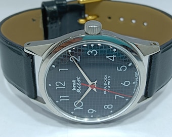 Reloj de pulsera para hombre HMT Pilot original de cuerda manual, esfera negra, fabricado en India, 17 joyas.