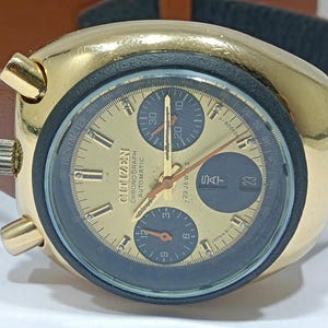 Original Citizen Bullhead Automatic Chronograph Gold Panda Dial Men's Wrist Watch image 2