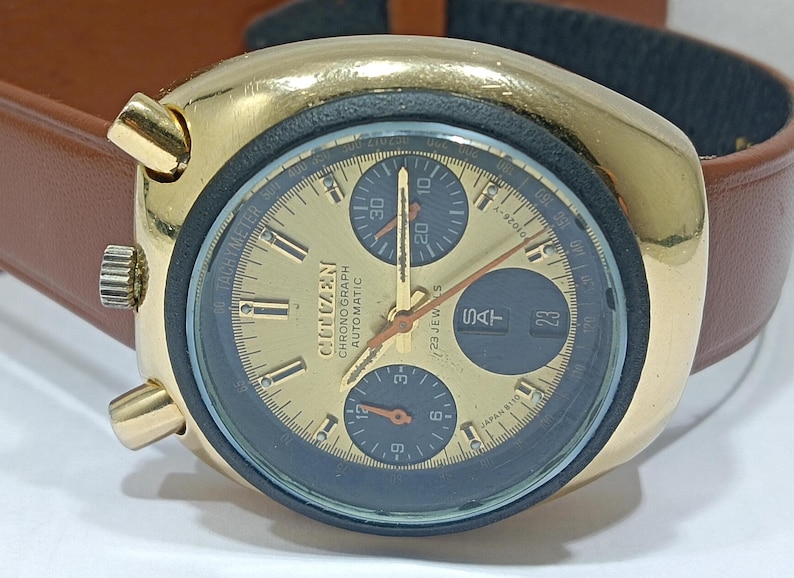 Original Citizen Bullhead Automatic Chronograph Gold Panda Dial Men's Wrist Watch image 2
