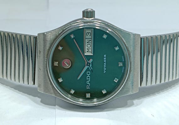 Vintage Rado Voyager Automatic Green Dial Caliber 2836 Day Date Swiss Made Men's Wrist Watch