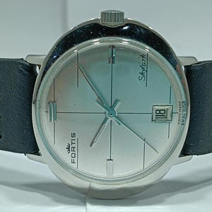 Vintage Fortis Skylark Automatik Silber Zifferblatt Datum Swiss Made Stainlees Steel Herren Armbanduhr