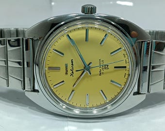 Hmt Kohinoor 17 Jewels Yellow Dial Manual Winding Men.s Wrist Watch