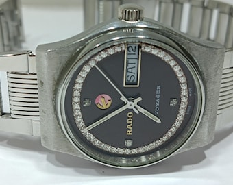 Vintage Rado Voyager Automatic Caliber 2846 Brown Dial Swiss Made Day Date Men's Watch