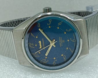 Vintage HMT Kohinoor Blue Dial Wrist Watch: 17 Jewels, Para Shock