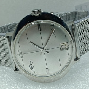 Vintage Fortis Skylark Automatic Watch: Swiss Made Silver Dial Men&#39;s Wristwatch