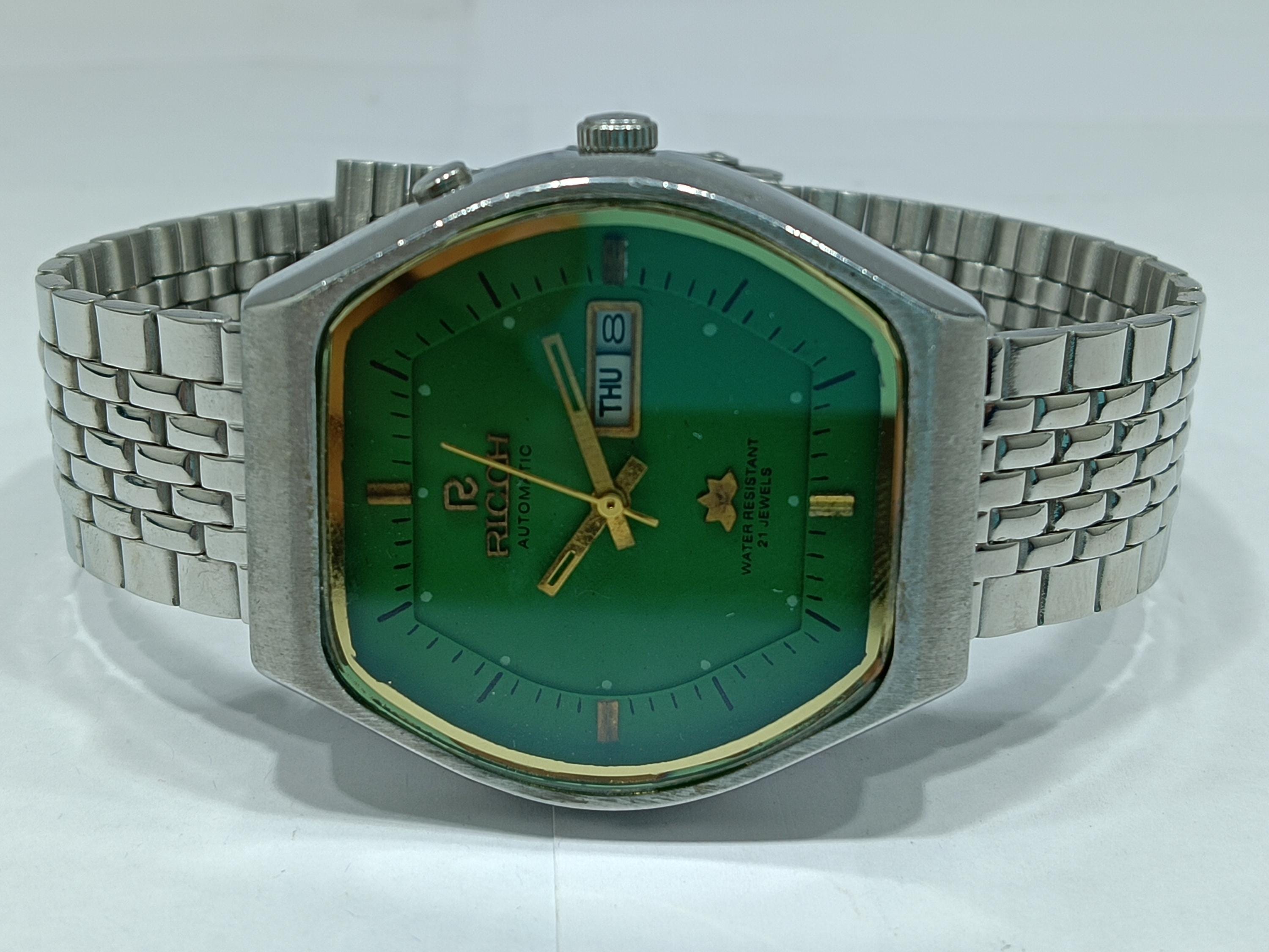 Vintage automatisch Ricoh-horloge: roestvrijstalen kast, 21 juwelen, 37 mm