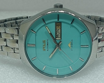 Vintage Fuji Automatic Watch: Sky Blue Dial, Swiss Made, Caliber 2066