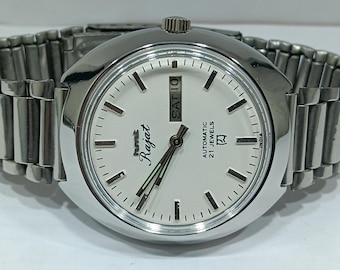 Authentic HMT Rajat Automatic 21 Jewels Day Date Made India White Dial Men's Watch