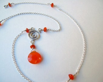 Carnelian and Silver Swirl Necklace