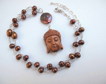 Ojime Bead Buddha and Pearl Necklace